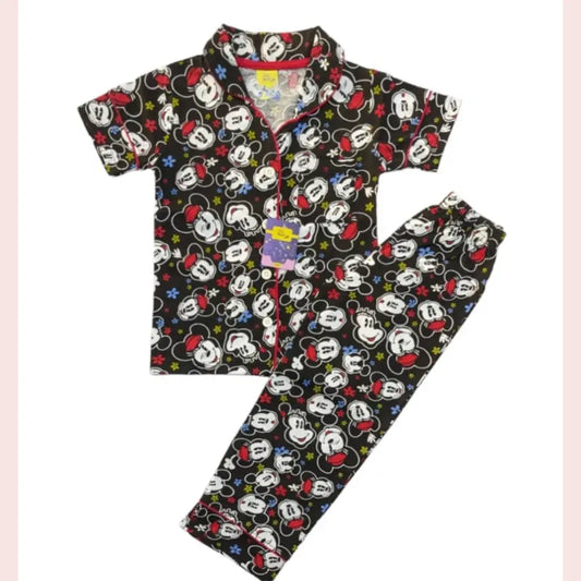 Kids Night Pant Set | Mickey print Black and red