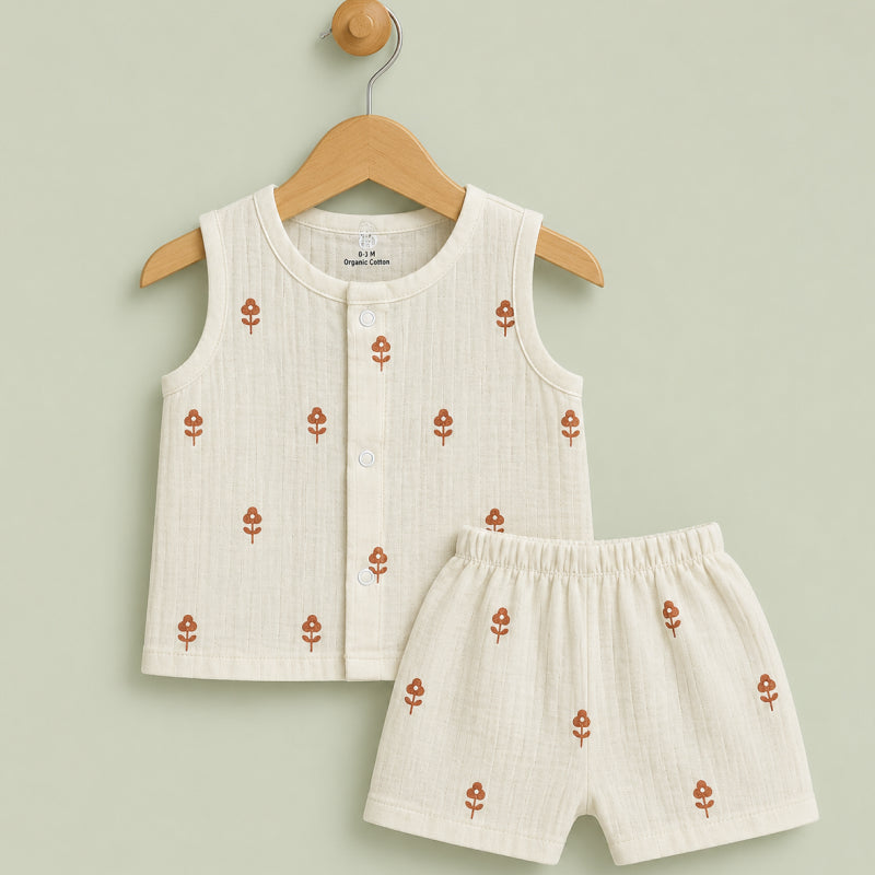 Baby Set - | Muslin Jabla shorts set ( Half sleeve) | Mild sandal with flowers