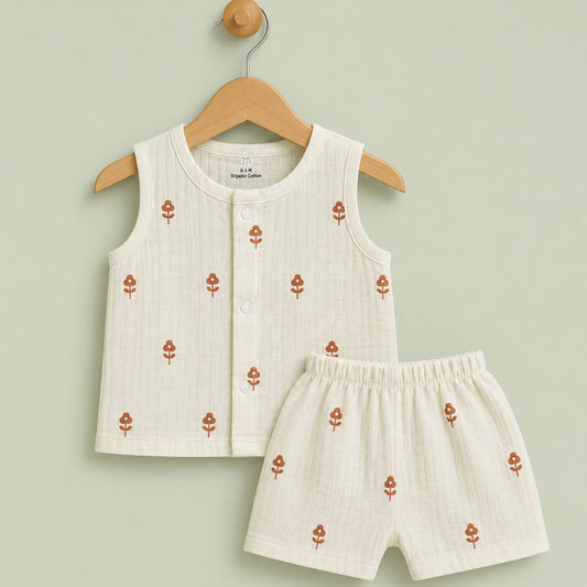 Baby Set - | Muslin Jabla shorts set ( Half sleeve) | Mild sandal with flowers