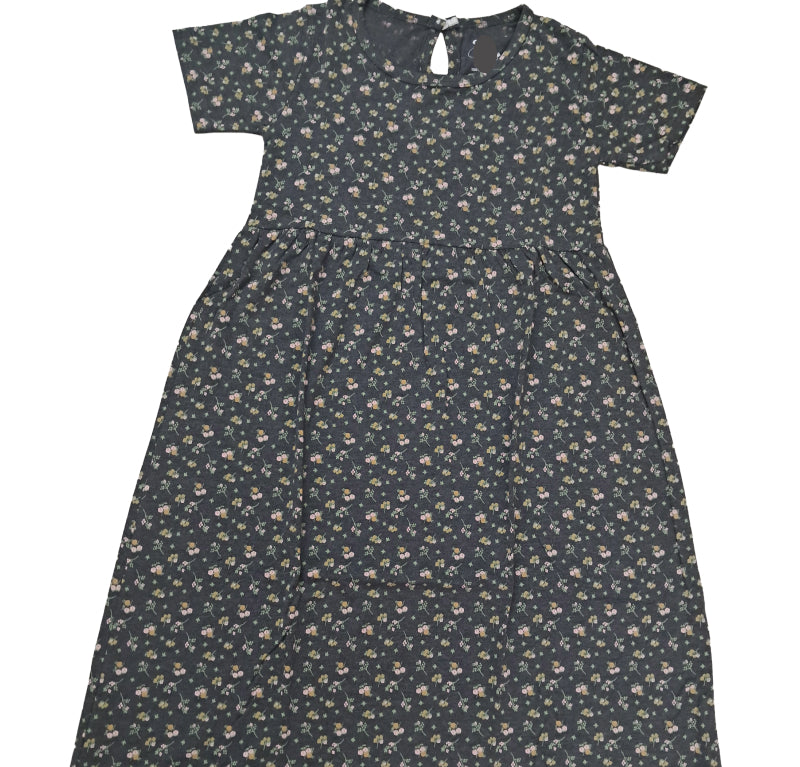 Cotton Frocks  | Mini flowers in dark grey melange