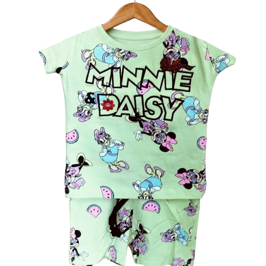Girl Short Set |  Minnie Daisy | Light Pista green set