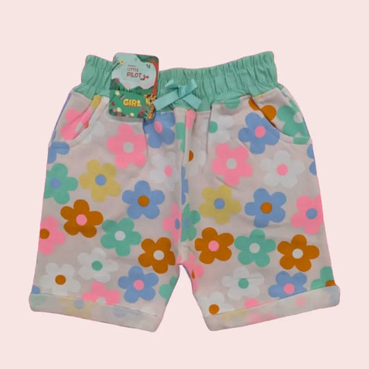 Girls Shorts | Multicolors flowers in baby pink