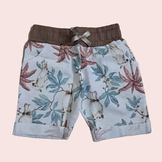 Girls Shorts | Multicolor leaves in cream shorts