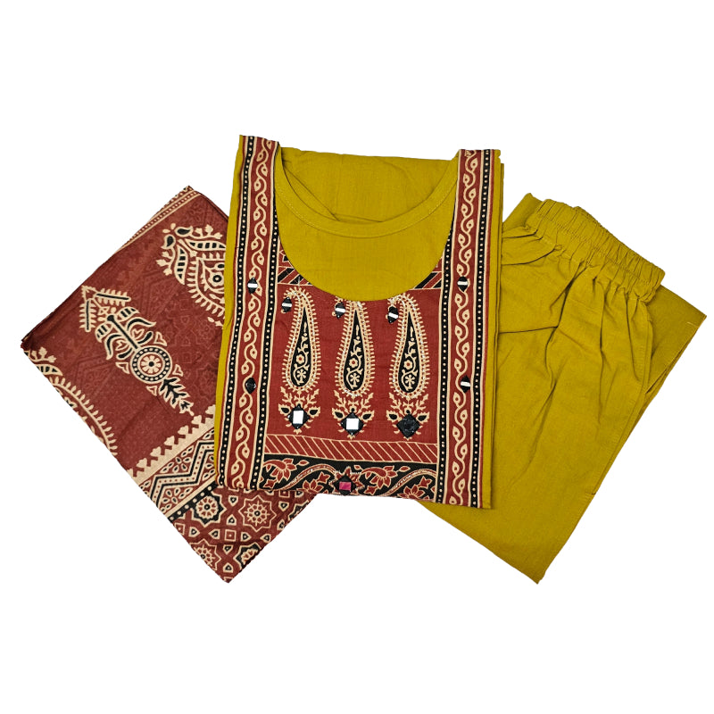 Women kurti with pant and dupatta |Mustard print sets | Dabuset