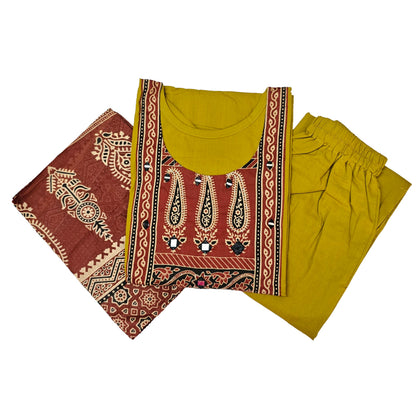 Women kurti with pant and dupatta |Mustard print sets | Dabuset