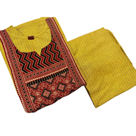 Women kurti with pant | Kantha cotton sets Mustard color | kanthaset