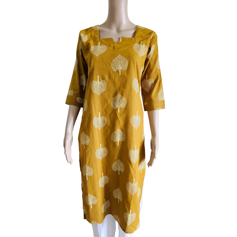Women Kurti | Mustard with tree print | Only Kurti