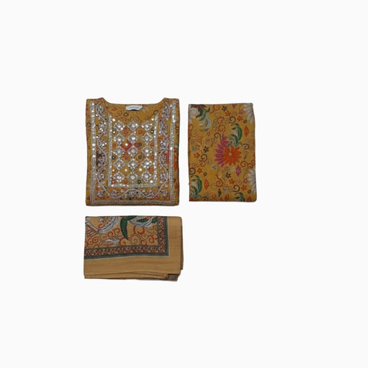 Women kurti with pant and dupatta | Anarkali cut | Mustard with floral prints