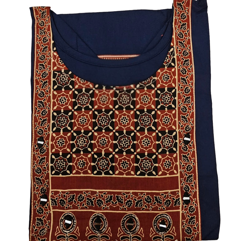 Women's Dabu Cotton Short Kurti |Navy blue small circle short top