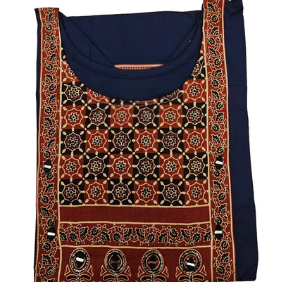 Women's Dabu Cotton Short Kurti |Navy blue small circle short top