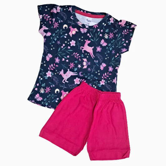 Girls Shorts Set - greenish navy blue forest