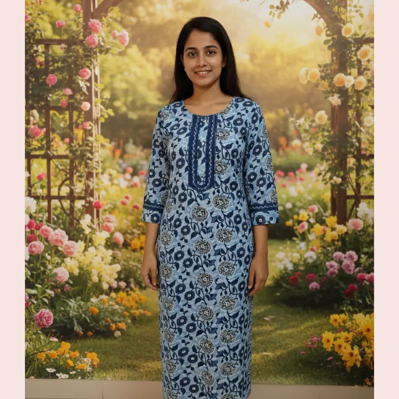 Women Kurti | Navy Blue Floral Kurti | Only Kurti