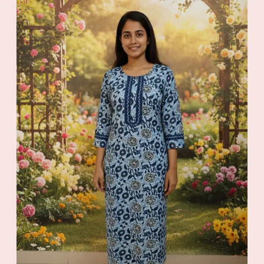Women Kurti | Navy Blue Floral Kurti | Only Kurti