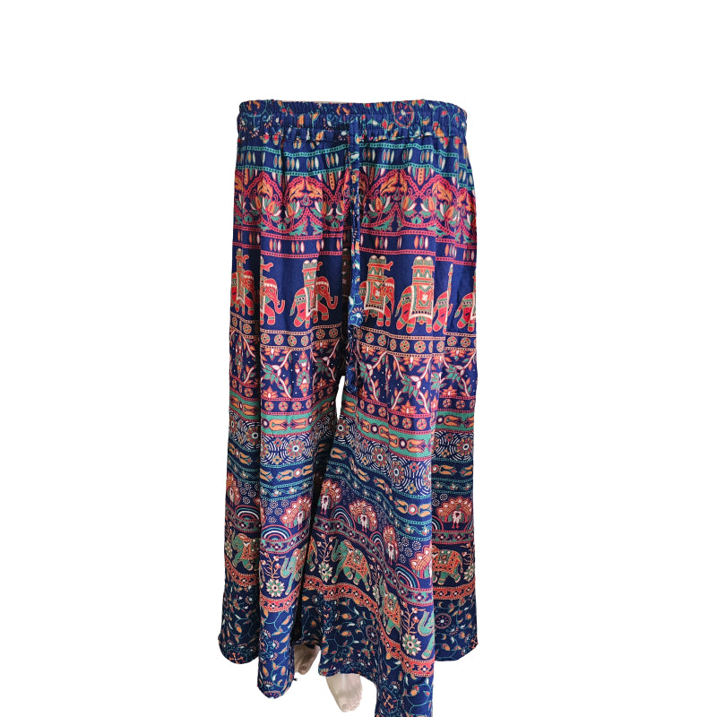 Women’s Cotton Flared Palazzo (Divider Skirt) with Drawstring| Navy Elephant