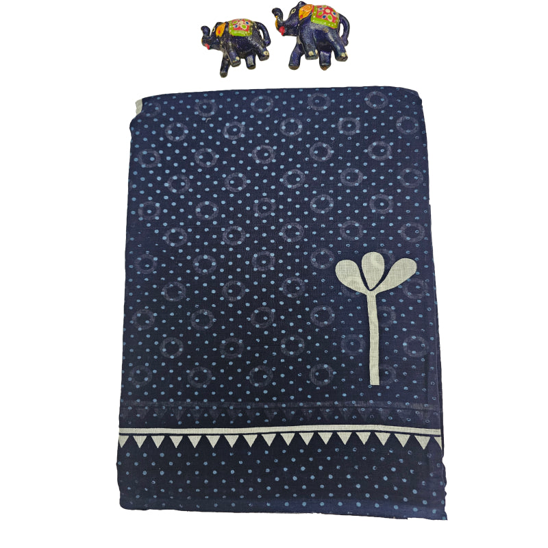 Mul Mul Cotton Saree | Dotted Navy Blue