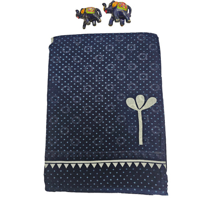 Mul Mul Cotton Saree | Dotted Navy Blue