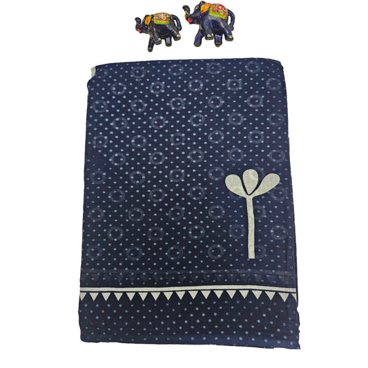 Mul Mul Cotton Saree | Dotted Navy Blue