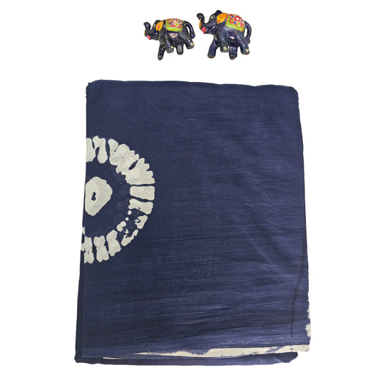 Mul Mul Cotton Saree | Round bhutta in Navy