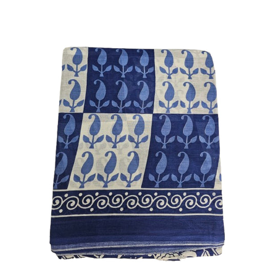 Mul Mul Cotton Saree | Navy White Mango