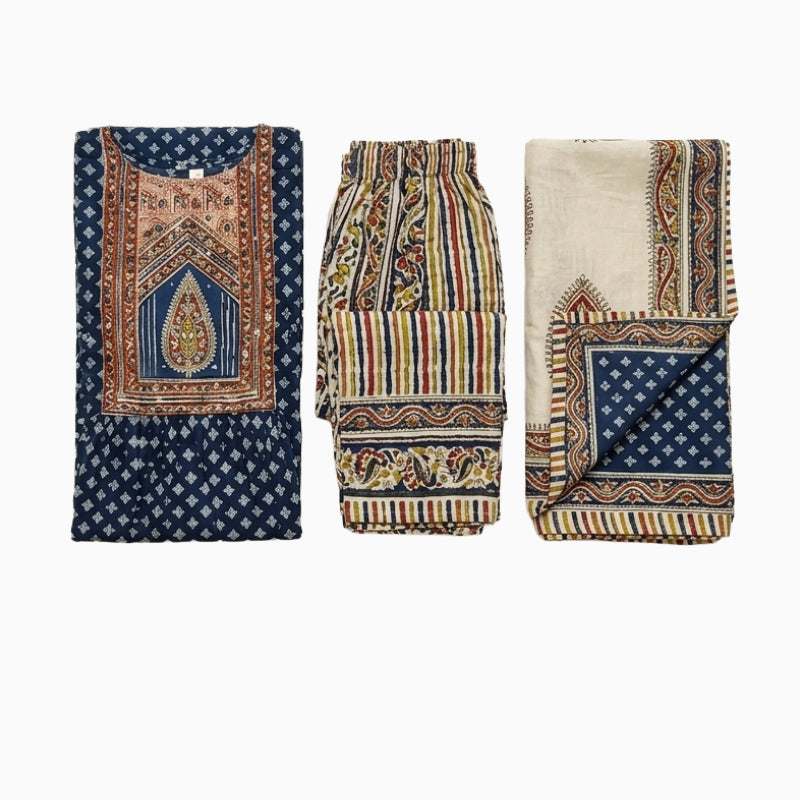 Women kurti with pant and dupatta | Anarkali cut | Navy blue anarkali with kalamkari works