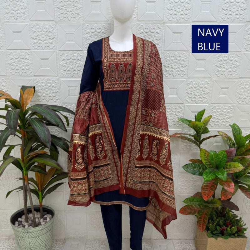 Women kurti with pant and dupatta |  Light Navy blue print sets | DABUSET