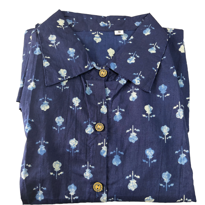 Sleeveless collar peplum top(short sleeve inside) | Navy blue collar block print