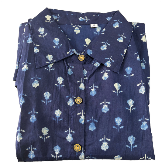 Sleeveless collar peplum top(short sleeve inside) | Navy blue collar block print