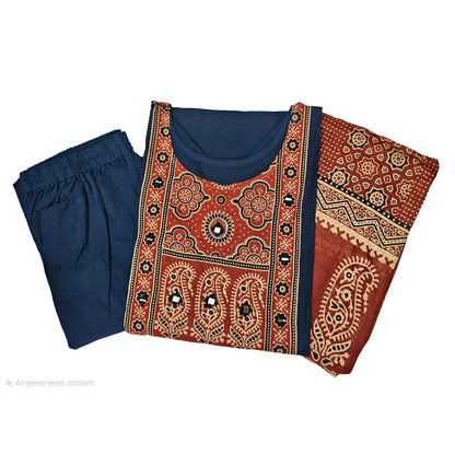 Women kurti with pant and dupatta |Navy blue print 1 sets | Dabuset