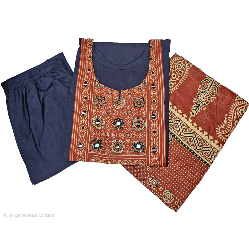 Women kurti with pant and dupatta |Navy blue print 2 sets | Dabuset