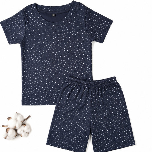 T-shirt with shorts co-ord sets| Interlock Fabric | COORDSET| BSS| Broken triangles in black