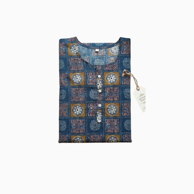 Women Kurti | Navy blue with rectangle design print | Only Kurti