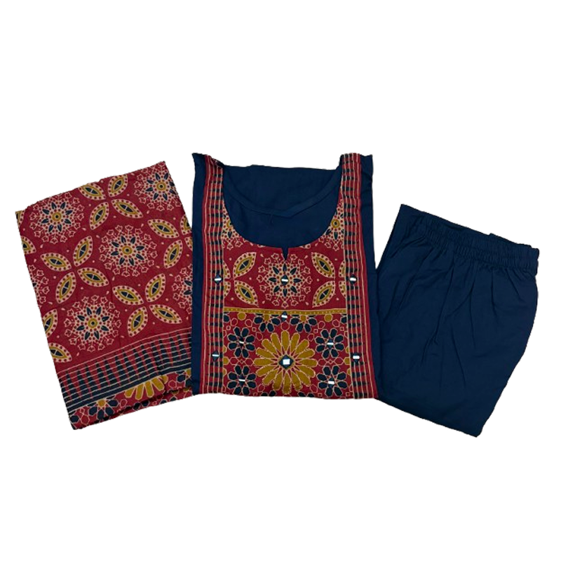 Women kurti with pant and dupatta |Navy with Maroon color 3 piece sets| Dabuset