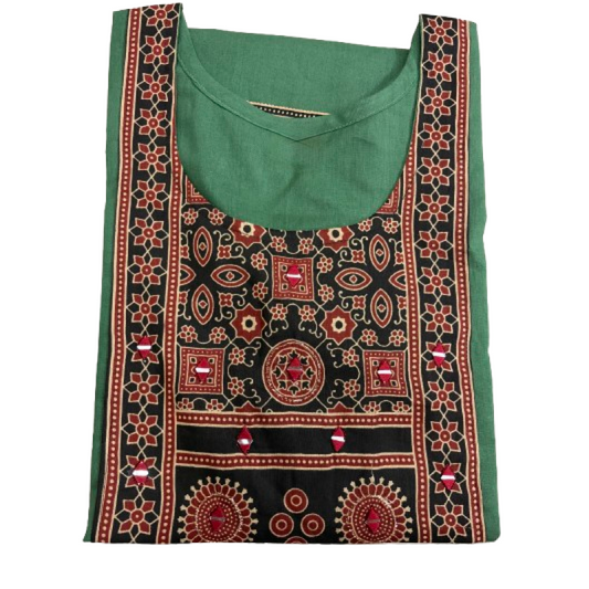 Women's Dabu Cotton Short Kurti | Olive Green short top