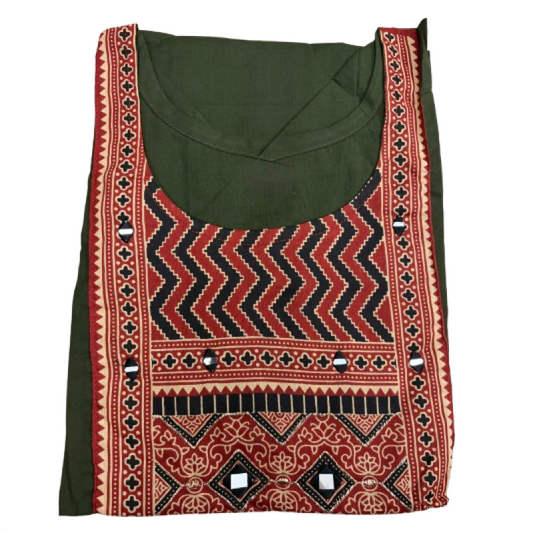 Women's Dabu Cotton Short Kurti | Dark Mehandi Green short top