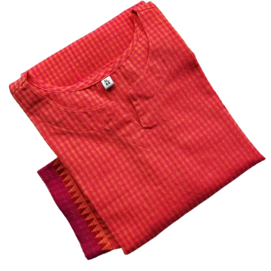 Women Kurti | Aline orange with pinkish maroon check patterns | only kurti top | MADRASCHECKS