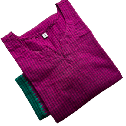 Women Kurti | Aline cut Majenta with light pinkish check patterns | only kurti top | MADRASCHECKS