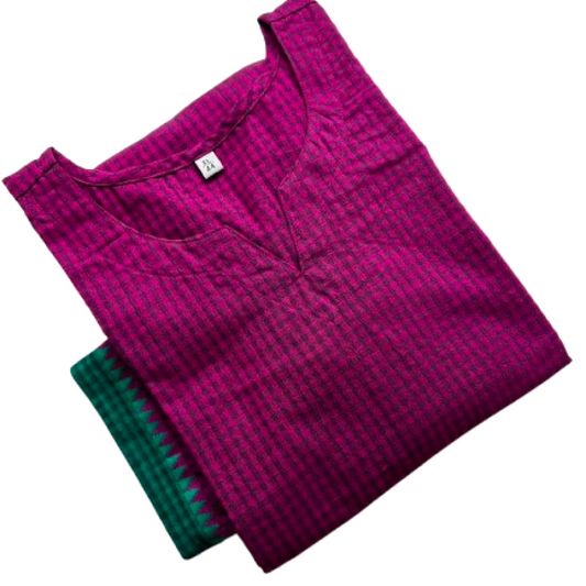 Women Kurti | Aline cut Majenta with light pinkish check patterns | only kurti top | MADRASCHECKS