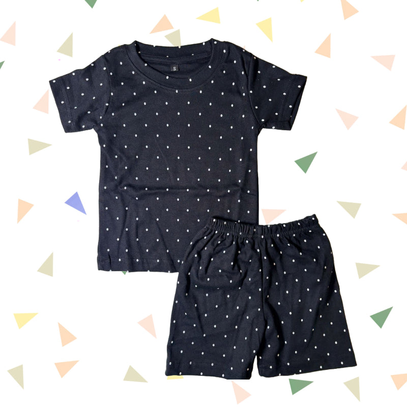 T-shirt with shorts co-ord sets| Interlock Fabric | COORDSET| Black with white dot