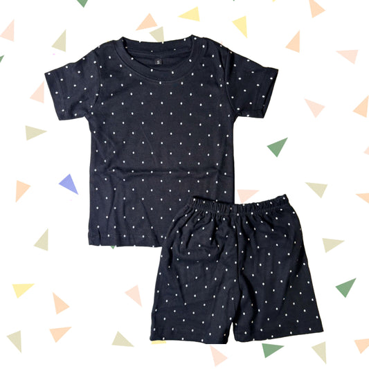 T-shirt with shorts co-ord sets| Interlock Fabric | COORDSET| Black with white dot