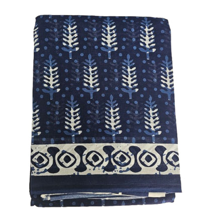 Mul Mul Cotton Saree| Navy white tree