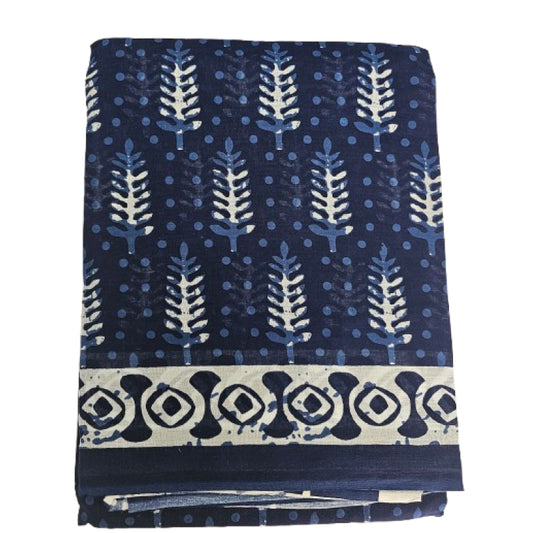 Mul Mul Cotton Saree| Navy white tree
