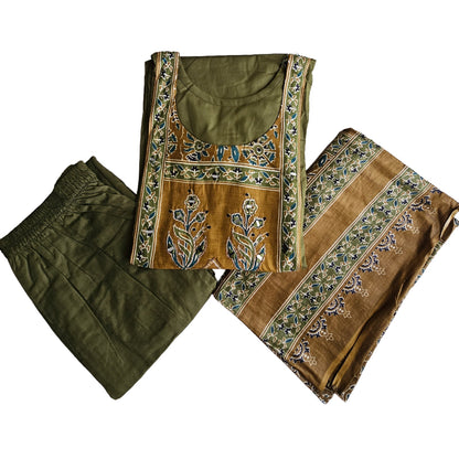 Women kurti with pant and dupatta | Olive Green |DABUSET