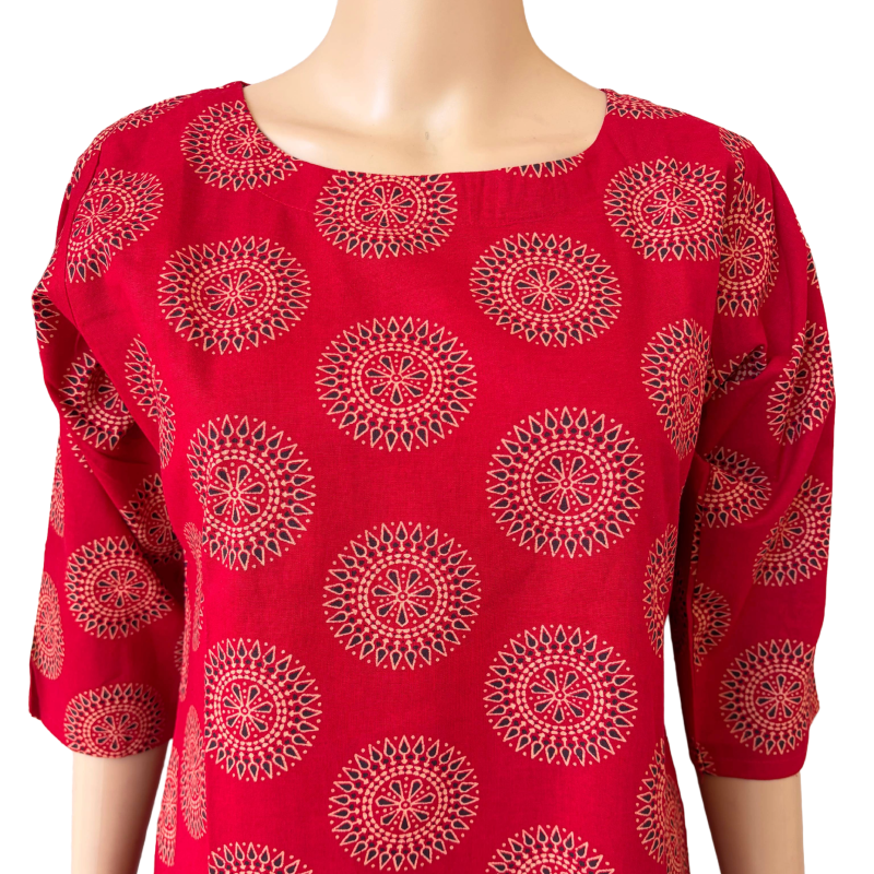 Women Co-Ord kurti with pant (Top with lining) | Ajrakh Cherry Red sets