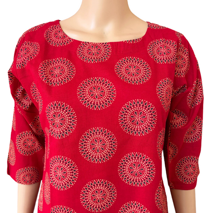 Women Co-Ord kurti with pant (Top with lining) | Ajrakh Cherry Red sets