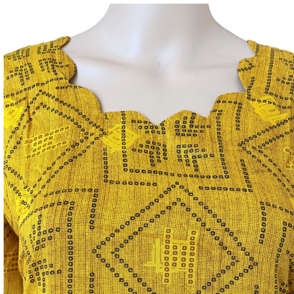Women Kurti | Straight cut | Mustard yellow rayon kurti with scallop neck