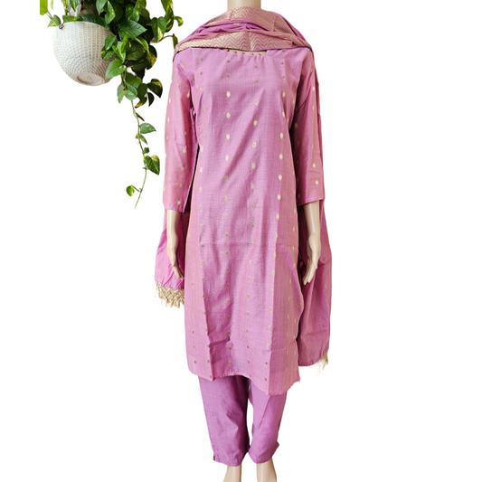 Women kurti with pant and dupatta | Lilac Silk cotton with lining