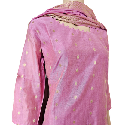 Women kurti with pant and dupatta | Lilac Silk cotton with lining
