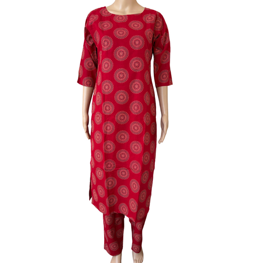 Women Co-Ord kurti with pant (Top with lining) | Ajrakh Cherry Red sets