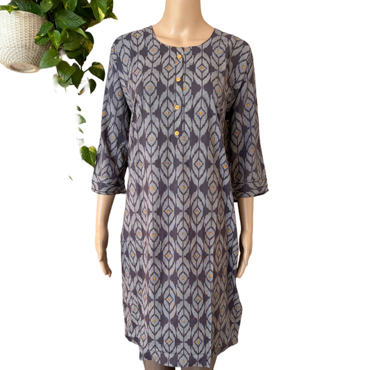 Women Kurti | Straight cut | Grey with Mustard stars | only Kurti