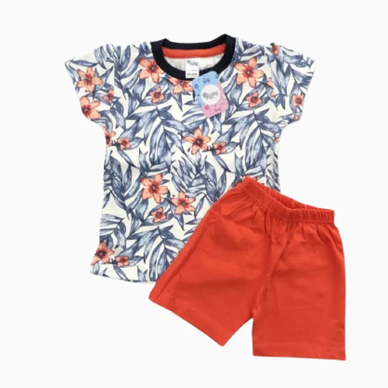 Girls Shorts Set - Orange Leafy